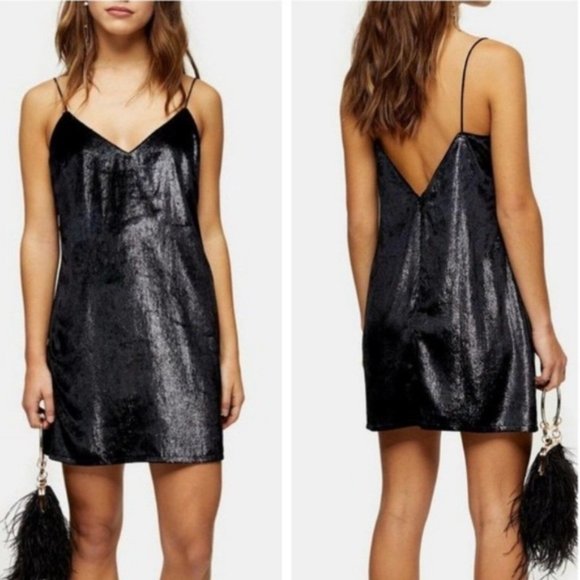 Topshop Dresses & Skirts - NWT Topshop Glitter Velvet Mini 90s Slipdress 6